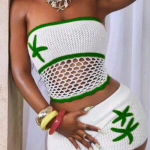 BamGleam Débardeur court en crochet tricoté pour femmes, blanc avec étoiles oranges et motif ajouré en forme d'étoile de mer. Débardeur tricoté minimaliste décontracté pour les vacances d'été