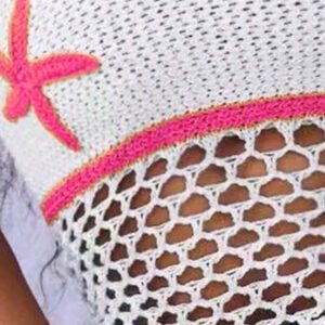 BamGleam Débardeur court en crochet tricoté pour femmes, blanc avec étoiles oranges et motif ajouré en forme d'étoile de mer. Débardeur tricoté minimaliste décontracté pour les vacances d'été