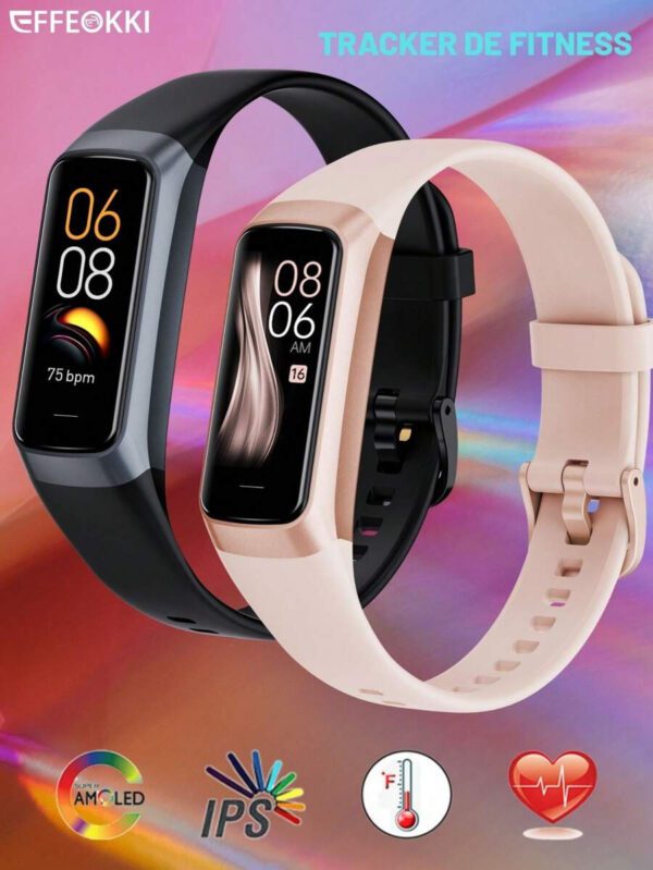 EFFEOKKI Bracelet de fitness fin EFFEOKKI pour femmes et hommes. Montre avec Ã©cran AMOLED, 25 modes sportifs, Ã©tanche, podomÃ¨tre. Montre connectÃ©e compatible avec iPhone et Android â€“ Image 2