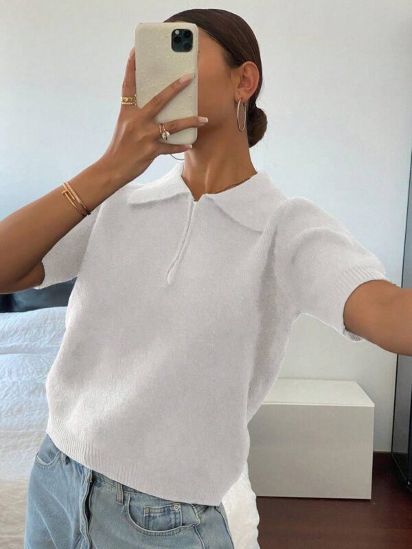 DAZY Polo col monté à manches courtes en tricot, style casual, couleur unie, zip, pour femmes, été – Image 11