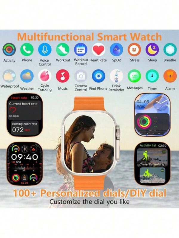 Microwear Montre intelligente pour hommes et femmes, moniteur de frÃ©quence cardiaque/oxygÃ¨ne sanguin/sommeil, podomÃ¨tre, suivi des calories, 100 modes sportifs, montre de fitness Ã  Ã©cran tactile HD 2,01" pour Android iOS, autonomie extra longue â€“ Image 4