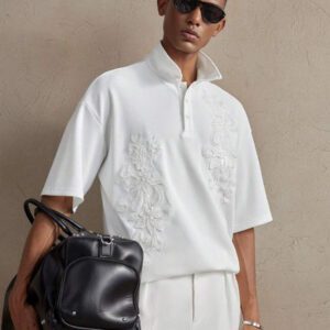 AKNOTIC Chemise polo à manches courtes décontractée pour hommes, coupe slim, col stretch, avec broderie florale et décoration de perles. Convient pour l'été, les vacances, le port quotidien, les soirées, les tenues assorties de couple, cadeau pour hommes