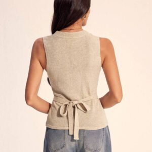 SHEIN Tall Chemise gilet fine sans manches avec décoration métallique pour femme, top tricoté chic côtier avec boutons coquillages, pour un port quotidien