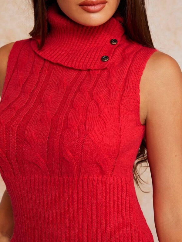 Forever 21 Gilet tricoté torsadé à col roulé sans manches rouge d'automne et d'hiver / Mignon / Pull de Noël / Pull d'Halloween / Long – Image 5