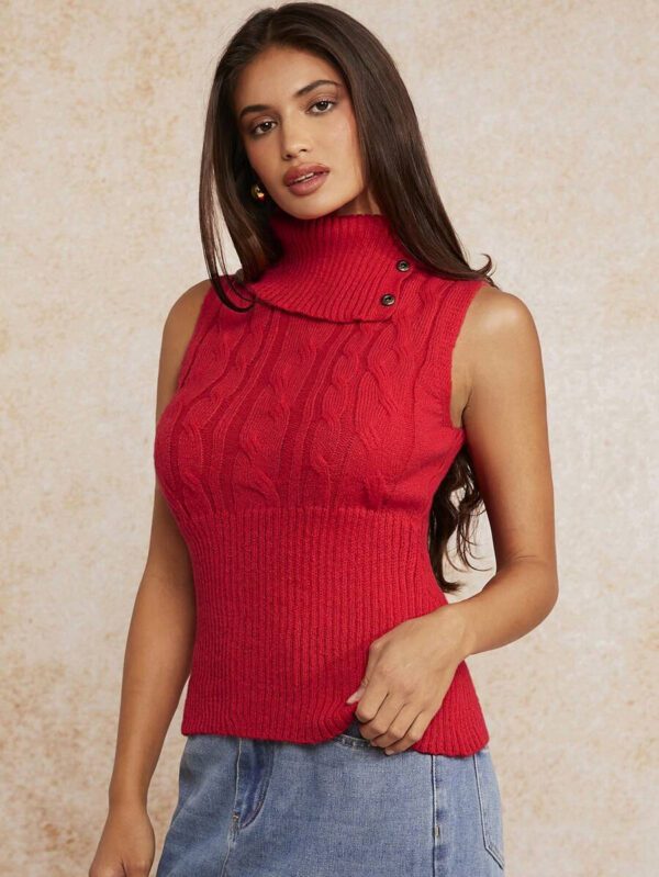 Forever 21 Gilet tricoté torsadé à col roulé sans manches rouge d'automne et d'hiver / Mignon / Pull de Noël / Pull d'Halloween / Long – Image 6