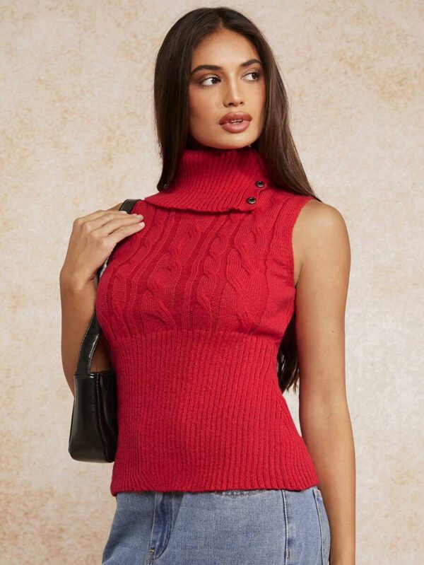 Forever 21 Gilet tricoté torsadé à col roulé sans manches rouge d'automne et d'hiver / Mignon / Pull de Noël / Pull d'Halloween / Long – Image 7