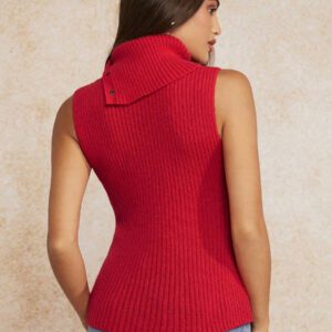 Forever 21 Gilet tricoté torsadé à col roulé sans manches rouge d'automne et d'hiver / Mignon / Pull de Noël / Pull d'Halloween / Long