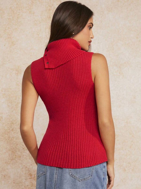 Forever 21 Gilet tricoté torsadé à col roulé sans manches rouge d'automne et d'hiver / Mignon / Pull de Noël / Pull d'Halloween / Long – Image 8