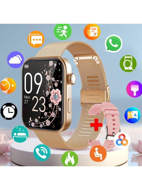 Montre connectée carrée intelligente de 1,85 pouces avec appel sans fil, modes multisports suivi de la condition physique, réception de messages, contrôle de la musique, cadran personnalisé, alarme chronomètre météo, compatible avec Android et iOS – Image 2