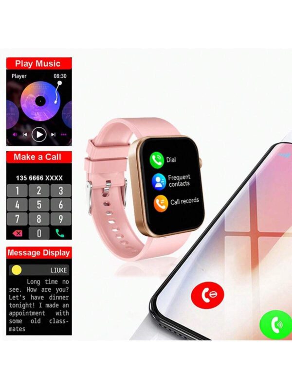 Montre connectée carrée intelligente de 1,85 pouces avec appel sans fil, modes multisports suivi de la condition physique, réception de messages, contrôle de la musique, cadran personnalisé, alarme chronomètre météo, compatible avec Android et iOS – Image 5