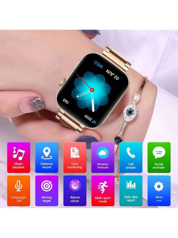 Montre connectée carrée intelligente de 1,85 pouces avec appel sans fil, modes multisports suivi de la condition physique, réception de messages, contrôle de la musique, cadran personnalisé, alarme chronomètre météo, compatible avec Android et iOS – Image 6