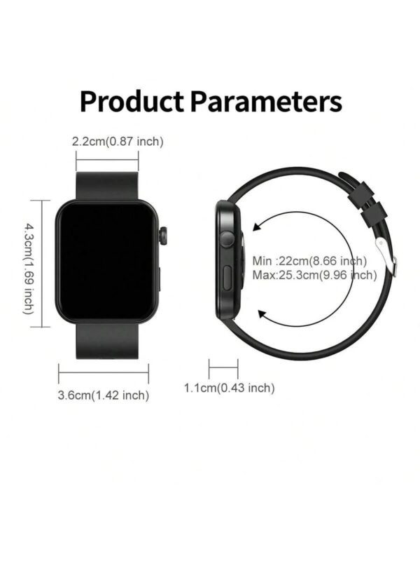Montre connectée carrée intelligente de 1,85 pouces avec appel sans fil, modes multisports suivi de la condition physique, réception de messages, contrôle de la musique, cadran personnalisé, alarme chronomètre météo, compatible avec Android et iOS – Image 8