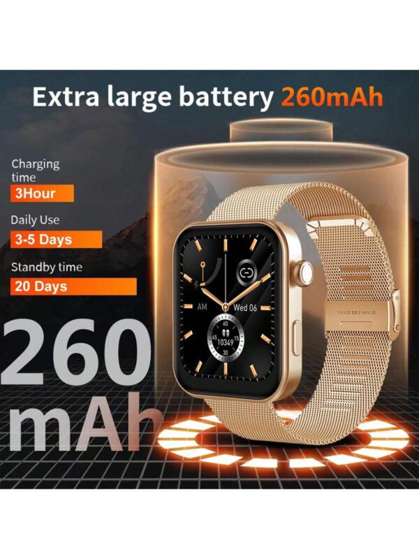 Montre connectée carrée intelligente de 1,85 pouces avec appel sans fil, modes multisports suivi de la condition physique, réception de messages, contrôle de la musique, cadran personnalisé, alarme chronomètre météo, compatible avec Android et iOS – Image 9