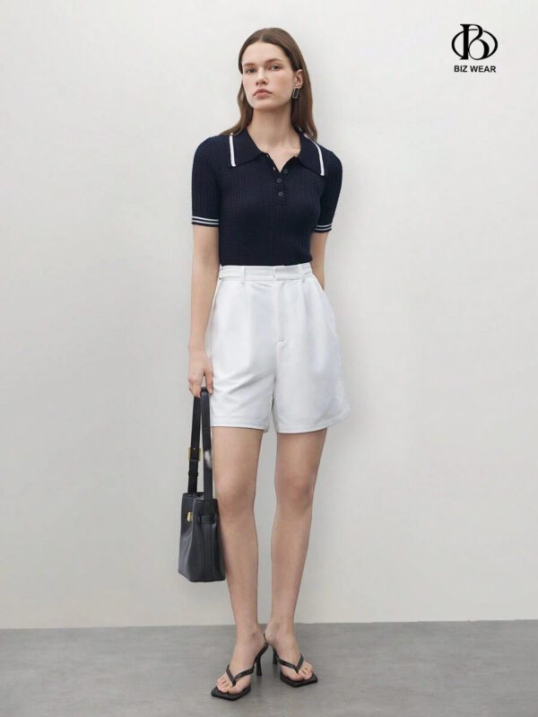 BizChic 2025 Nouveau pull court d'été pour femmes en tricot, col polo vert à contraste de couleurs, demi-placket, manches courtes, pour une tenue décontractée et élégante au quotidien, pour les vacances, les mariages, les festivals de musique champêtres, l'aéroport, le style vintage des années 90 à Stockholm, le 4 juillet – Image 7