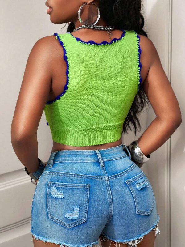 BamGleam Débardeur tricoté pour femme, numéro 66ADORC, vert, avec fines bretelles, coupe slim, sexy, idéal pour les vacances, les soirées sur la plage au printemps/été. Vêtements pour femmes. – Image 3