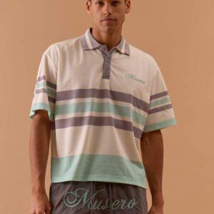 Musero Polo à rayures en panneaux pour hommes, badge marqué carré, printemps-été, vacances