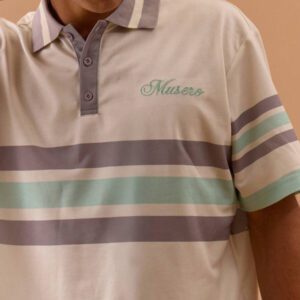 Musero Polo à rayures en panneaux pour hommes, badge marqué carré, printemps-été, vacances