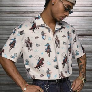 AXEPEAK Polo à col polo, manches courtes, avec impression numérique, étiquette de couture latérale, version ample pour hommes
