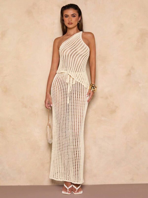 SHEIN BAE Débardeur tricoté mode de couleur unie, ajouré et dos nu, adapté pour la plage – Image 4
