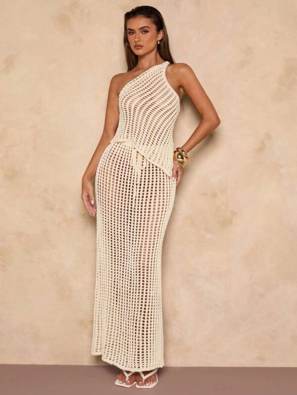 SHEIN BAE Débardeur tricoté mode de couleur unie, ajouré et dos nu, adapté pour la plage – Image 5