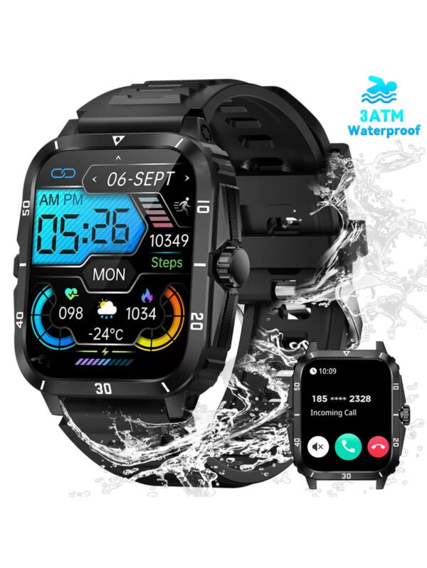 EIGIIS Montre connectée pour hommes Étanche 3ATM Écran large de 1,96" Montre sport robuste 430 mAh Tracker de fitness avec suivi du sommeil Répondre aux appels en extérieur pour iOS et Android – Image 2
