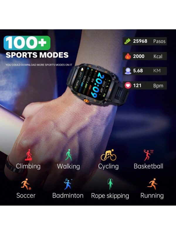 EIGIIS Montre connectée pour hommes Étanche 3ATM Écran large de 1,96" Montre sport robuste 430 mAh Tracker de fitness avec suivi du sommeil Répondre aux appels en extérieur pour iOS et Android – Image 5