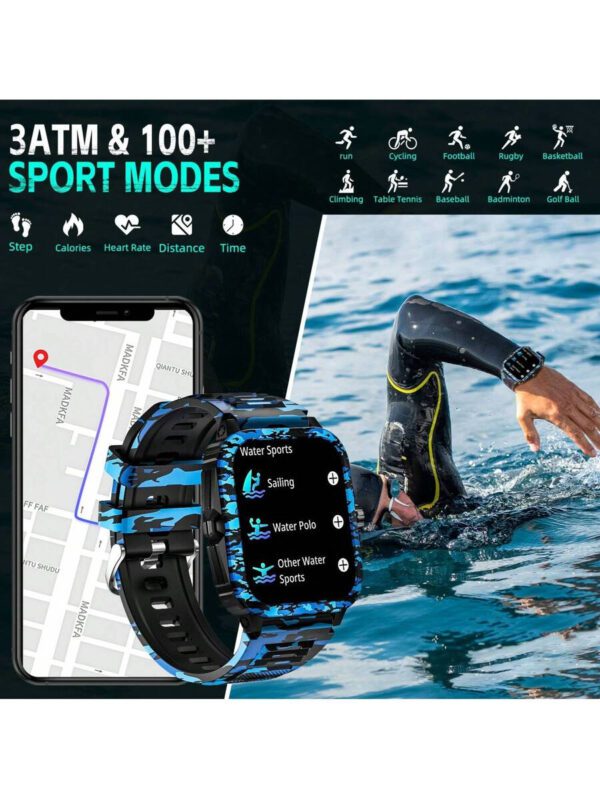 EIGIIS Montre connectée pour hommes Étanche 3ATM Écran large de 1,96" Montre sport robuste 430 mAh Tracker de fitness avec suivi du sommeil Répondre aux appels en extérieur pour iOS et Android – Image 24