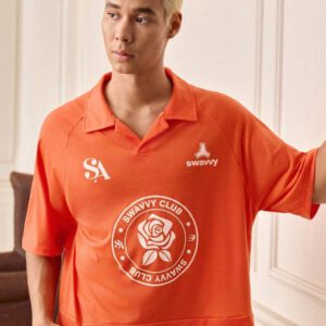 SWAVVY Chemise polo ample à manches raglan avec imprimé lettres et fleurs pour hommes