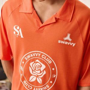 SWAVVY Chemise polo ample à manches raglan avec imprimé lettres et fleurs pour hommes
