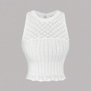 SHEIN MOD Top tricoté unicolore avec col rond, sans manches, ajusté, décontracté et avec des découpes pour femme