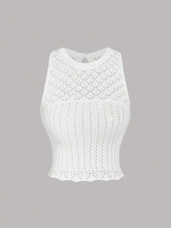SHEIN MOD Top tricoté unicolore avec col rond, sans manches, ajusté, décontracté et avec des découpes pour femme – Image 2