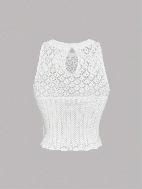 SHEIN MOD Top tricoté unicolore avec col rond, sans manches, ajusté, décontracté et avec des découpes pour femme – Image 3