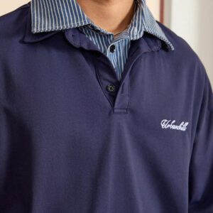 SWAVVY Chemise polo décontractée de mode pour homme, 2 en 1, col bicolore, fleur brodée, logo anglais, ample