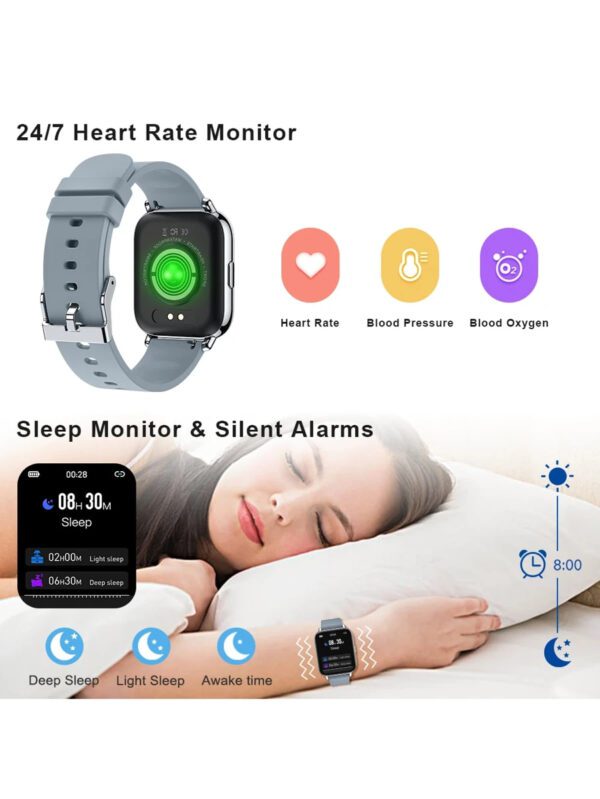 Montre connectée, Tracker de fitness écran tactile 1,69" Montre connectée homme femme Montre de sport Podomètre Moniteur de fréquence cardiaque Étanche IP68 Montre connectée 24 modes Bracelet connecté Chronomètre pour Android iOS – Image 3