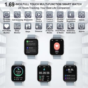 Montre connectée, Tracker de fitness écran tactile 1,69" Montre connectée homme femme Montre de sport Podomètre Moniteur de fréquence cardiaque Étanche IP68 Montre connectée 24 modes Bracelet connecté Chronomètre pour Android iOS