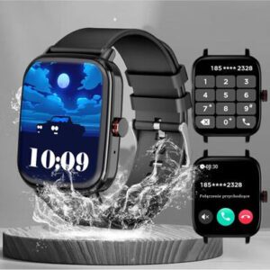 KESHUYOU 1 pièce Montre intelligente multifonctionnelle à écran tactile complet avec cadran carré noir, appels, podomètre, calories, moniteur de sommeil, rappel d'appel / SMS entrant, alarme, rappel de sédentarité et modes de sport multiples. Pour Android et iOS, cadeau