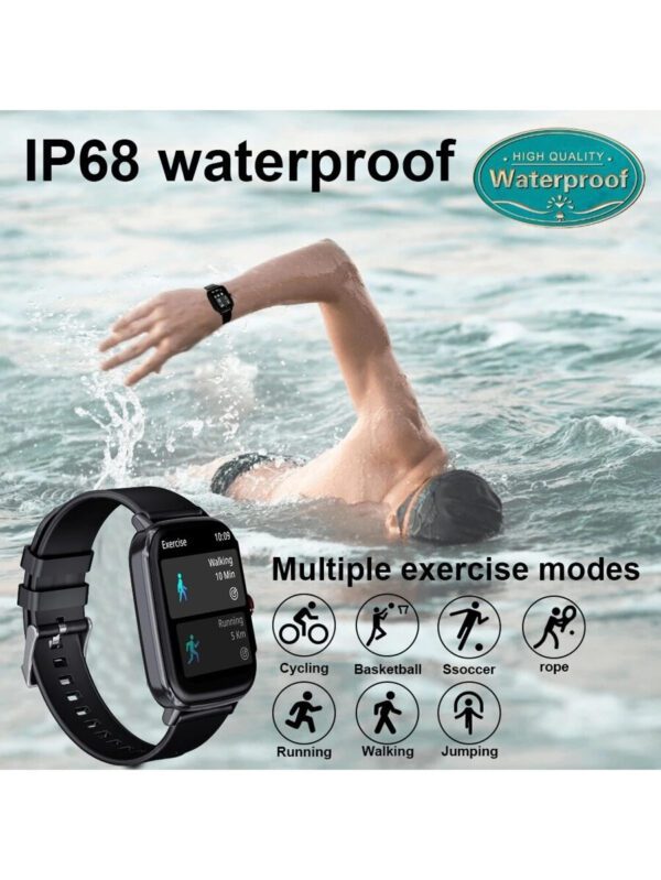 KESHUYOU 1 pièce Montre intelligente multifonctionnelle à écran tactile complet avec cadran carré noir, appels, podomètre, calories, moniteur de sommeil, rappel d'appel / SMS entrant, alarme, rappel de sédentarité et modes de sport multiples. Pour Android et iOS, cadeau – Image 3