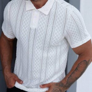 Manfinity Homme Chemise polo à manches courtes, décontractée/pour le travail, avec motif géométrique texturé pour hommes
