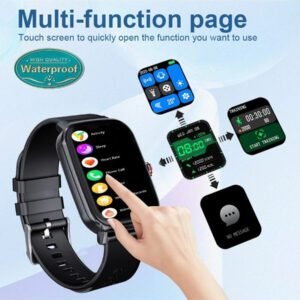 KESHUYOU 1 pièce Montre intelligente multifonctionnelle à écran tactile complet avec cadran carré noir, appels, podomètre, calories, moniteur de sommeil, rappel d'appel / SMS entrant, alarme, rappel de sédentarité et modes de sport multiples. Pour Android et iOS, cadeau