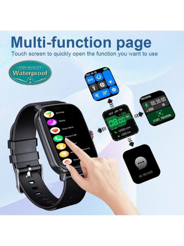 KESHUYOU 1 pièce Montre intelligente multifonctionnelle à écran tactile complet avec cadran carré noir, appels, podomètre, calories, moniteur de sommeil, rappel d'appel / SMS entrant, alarme, rappel de sédentarité et modes de sport multiples. Pour Android et iOS, cadeau – Image 4