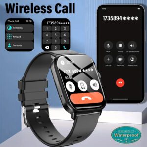 KESHUYOU 1 pièce Montre intelligente multifonctionnelle à écran tactile complet avec cadran carré noir, appels, podomètre, calories, moniteur de sommeil, rappel d'appel / SMS entrant, alarme, rappel de sédentarité et modes de sport multiples. Pour Android et iOS, cadeau
