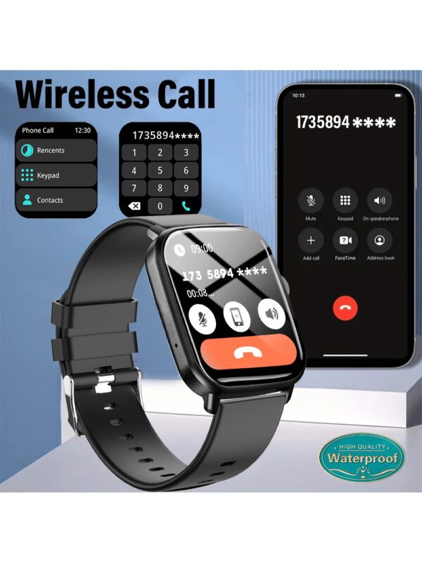 KESHUYOU 1 pièce Montre intelligente multifonctionnelle à écran tactile complet avec cadran carré noir, appels, podomètre, calories, moniteur de sommeil, rappel d'appel / SMS entrant, alarme, rappel de sédentarité et modes de sport multiples. Pour Android et iOS, cadeau – Image 5