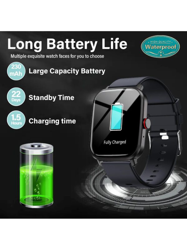 KESHUYOU 1 pièce Montre intelligente multifonctionnelle à écran tactile complet avec cadran carré noir, appels, podomètre, calories, moniteur de sommeil, rappel d'appel / SMS entrant, alarme, rappel de sédentarité et modes de sport multiples. Pour Android et iOS, cadeau – Image 7
