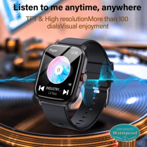 KESHUYOU 1 pièce Montre intelligente multifonctionnelle à écran tactile complet avec cadran carré noir, appels, podomètre, calories, moniteur de sommeil, rappel d'appel / SMS entrant, alarme, rappel de sédentarité et modes de sport multiples. Pour Android et iOS, cadeau