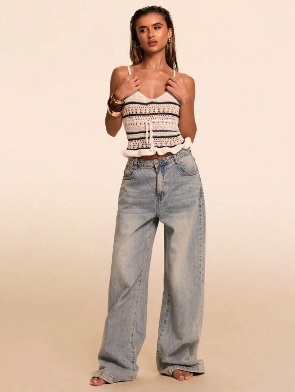 SHEIN BAE Blouse en tricot sexy à col en V avec découpes papillon et à lacets pour femmes – Image 2