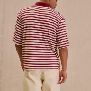 Musero Polo à manches courtes oversize côtelé à rayures pour homme