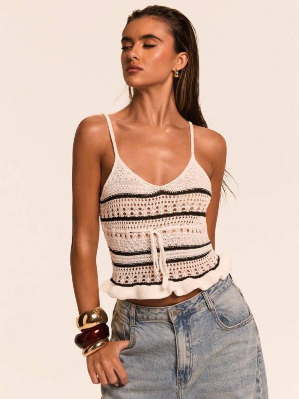 SHEIN BAE Blouse en tricot sexy à col en V avec découpes papillon et à lacets pour femmes – Image 4