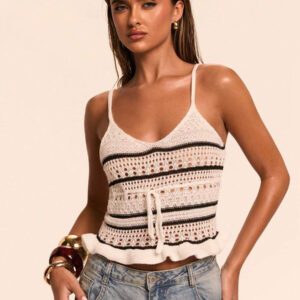 SHEIN BAE Blouse en tricot sexy à col en V avec découpes papillon et à lacets pour femmes