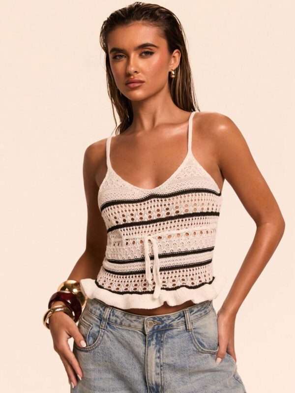 SHEIN BAE Blouse en tricot sexy à col en V avec découpes papillon et à lacets pour femmes – Image 6