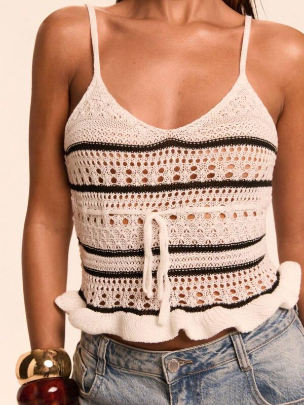 SHEIN BAE Blouse en tricot sexy à col en V avec découpes papillon et à lacets pour femmes – Image 7